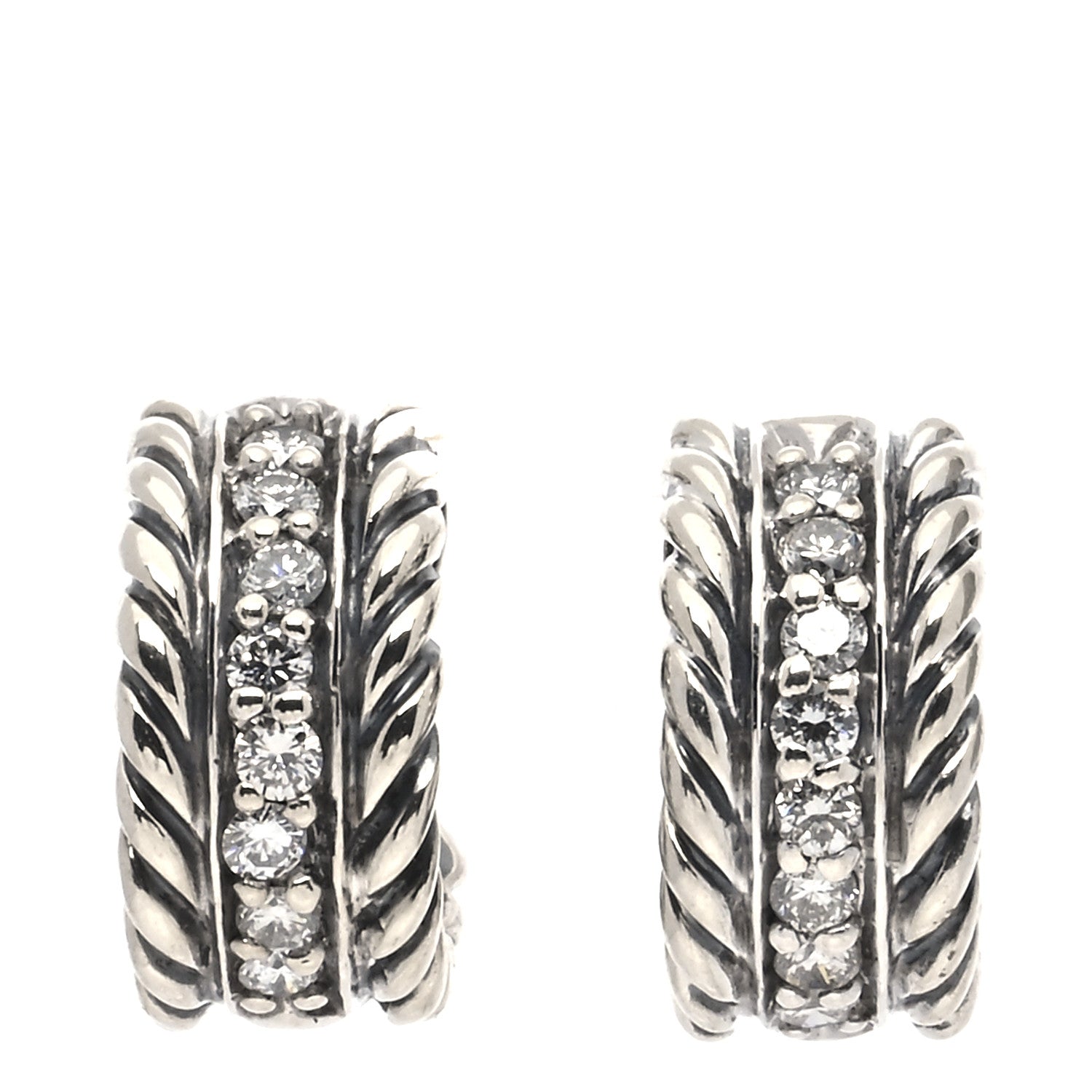 David Yurman Sterling Silver Diamond 12mm Cable Hoop Earrings 1 of 5