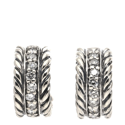 David Yurman Sterling Silver Diamond 12mm Cable Hoop Earrings 1 of 5
