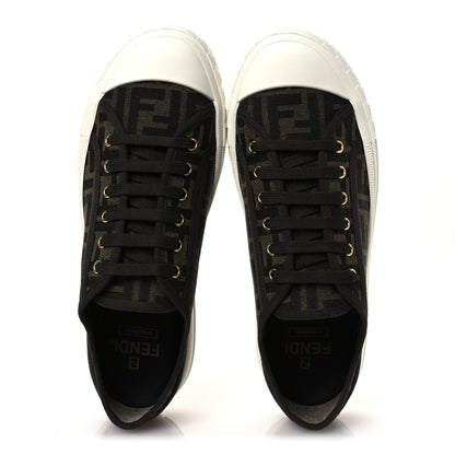 Fendi Fabric Jacquard Rubber FF Mens Domino Sneakers 42 Tabacco Black 2 of 10