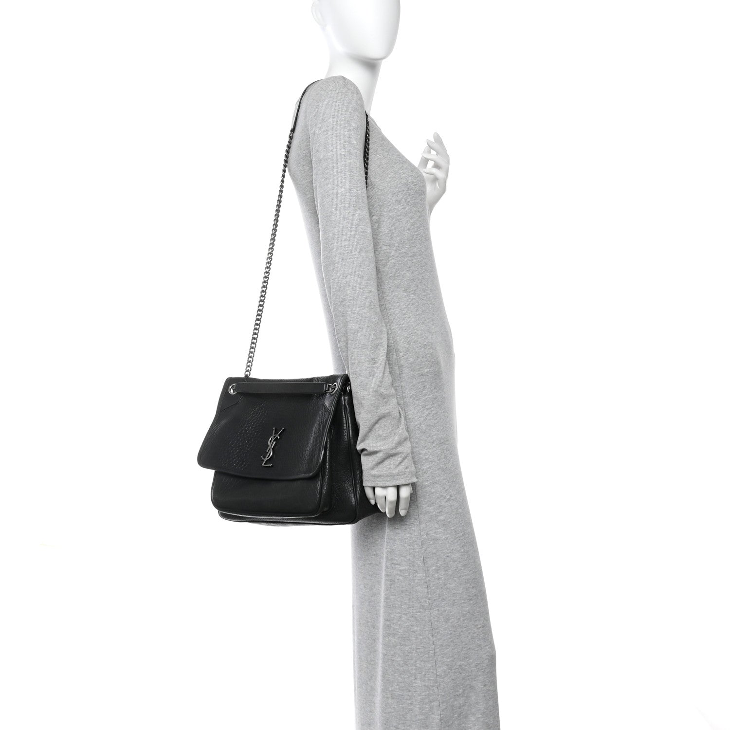 Saint Laurent Grained Lambskin Monogram Large Niki Chain Satchel Black 2 of 13