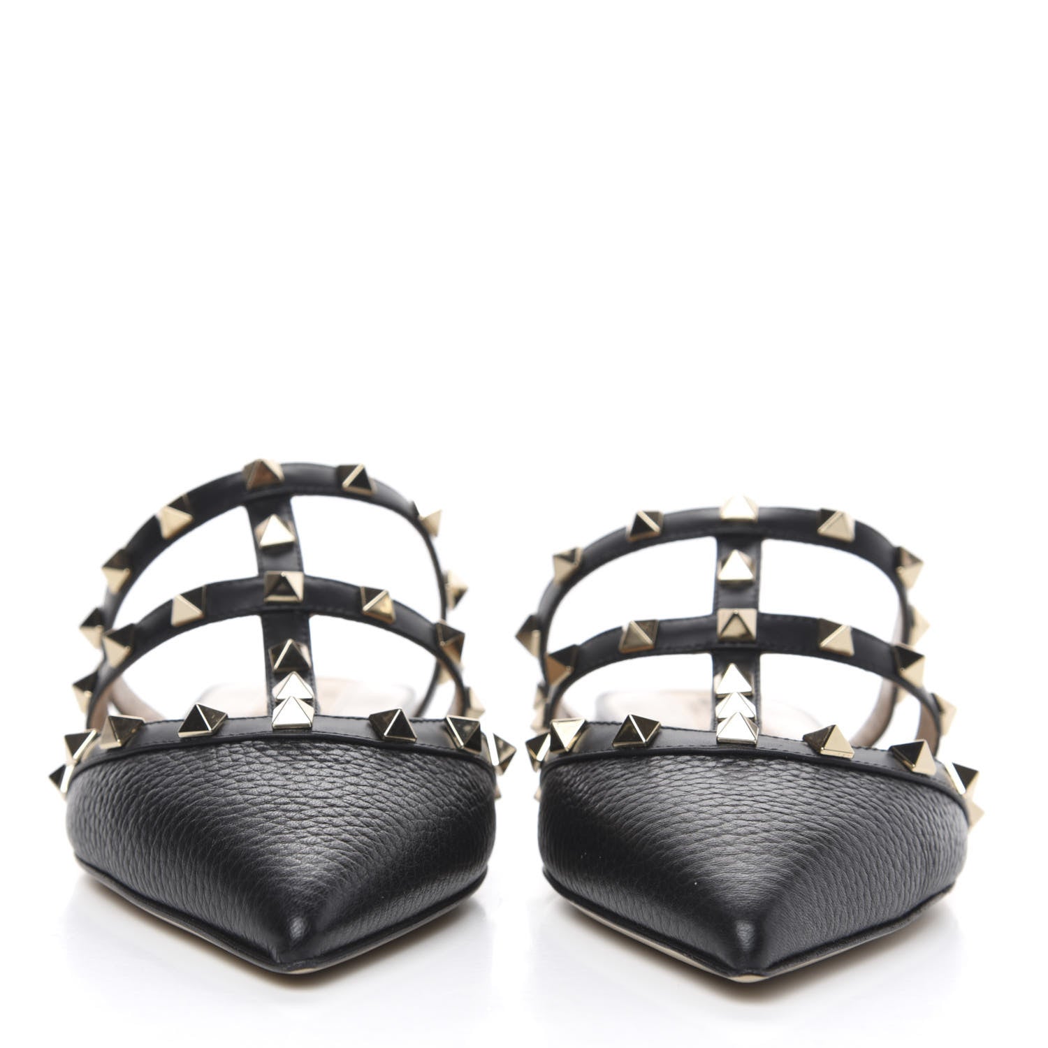 Valentino Garavani Pebbled Calfskin Rockstud Flat Cage Mules 38 Black 2 of 8