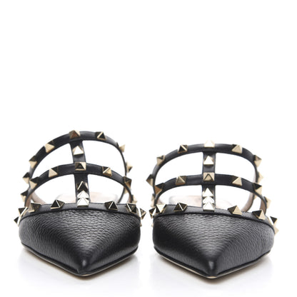 Valentino Garavani Pebbled Calfskin Rockstud Flat Cage Mules 38 Black 2 of 8
