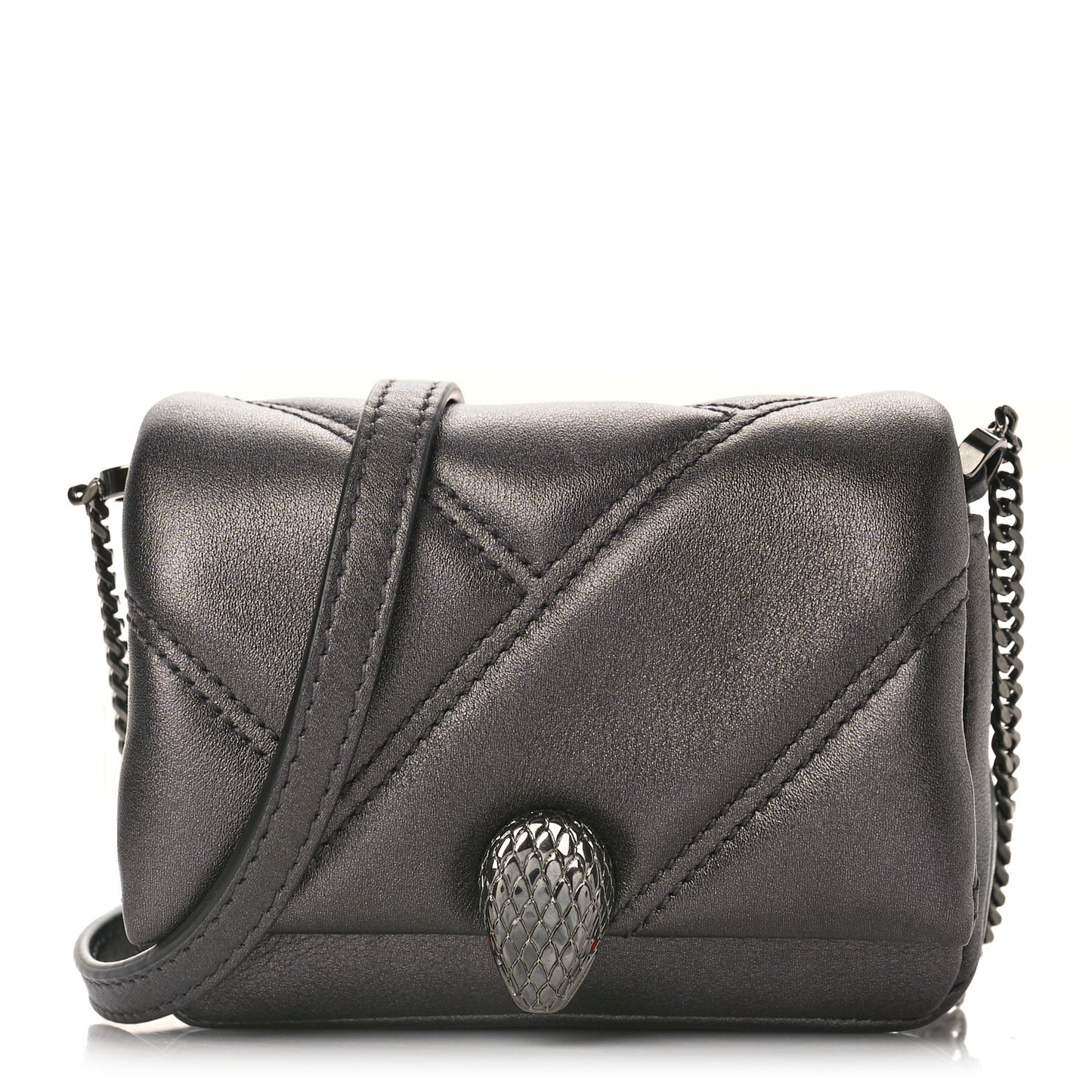 Metallic Calfskin Serpenti Cabochon Micro Bag Gray