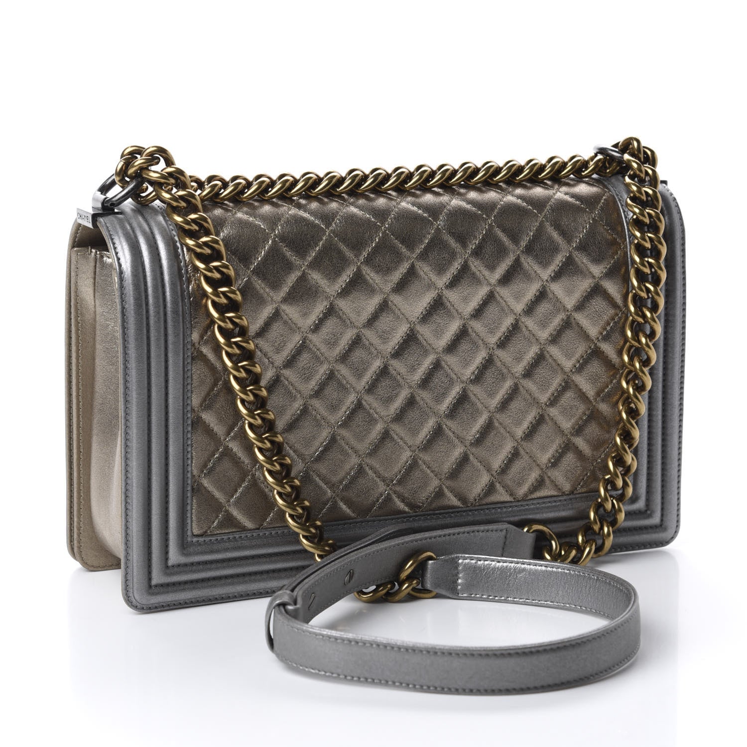 Chanel Metallic Calfskin Quilted New Medium Boy Flap Khaki 3 of 10