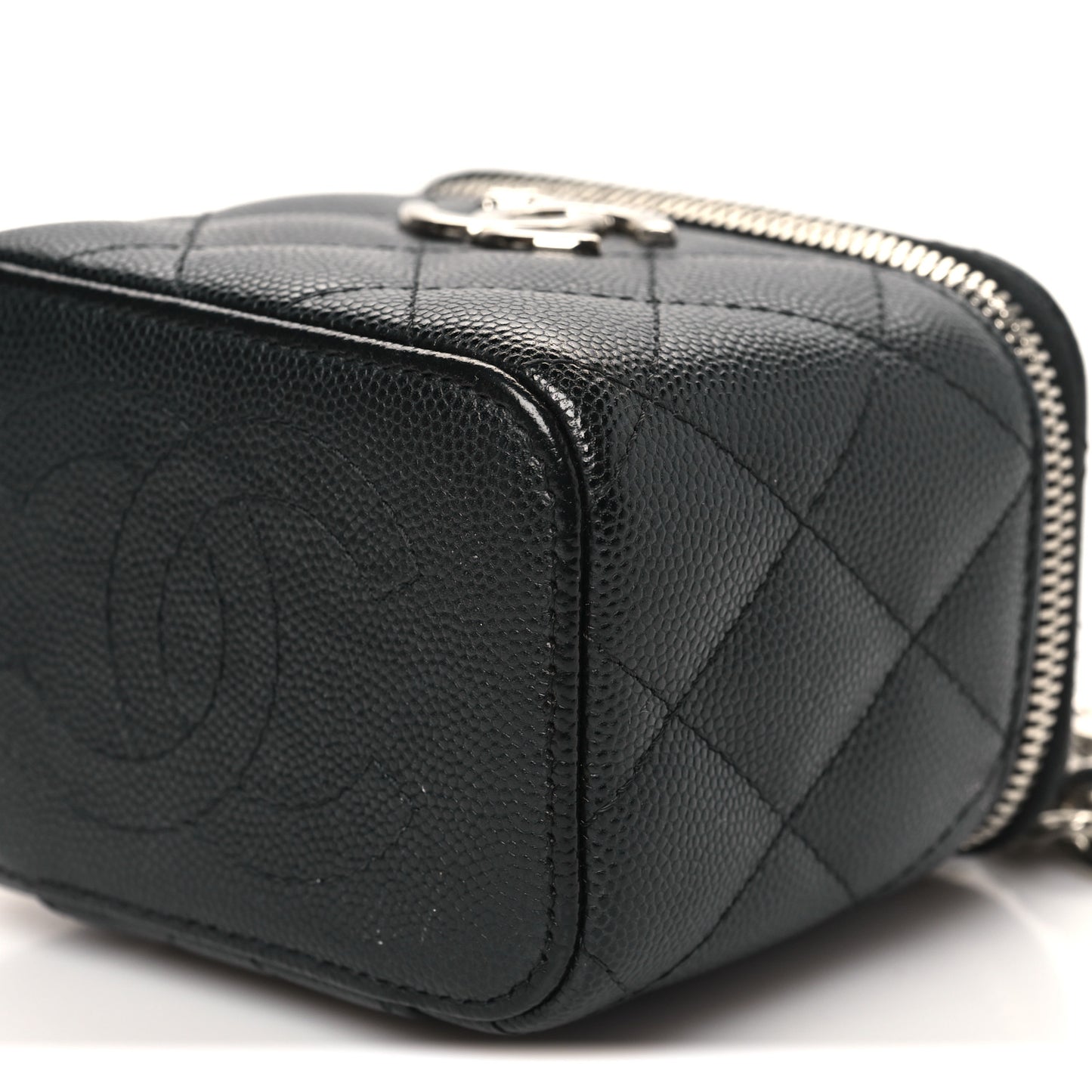 Caviar Quilted Mini Vanity Case With Chain Black