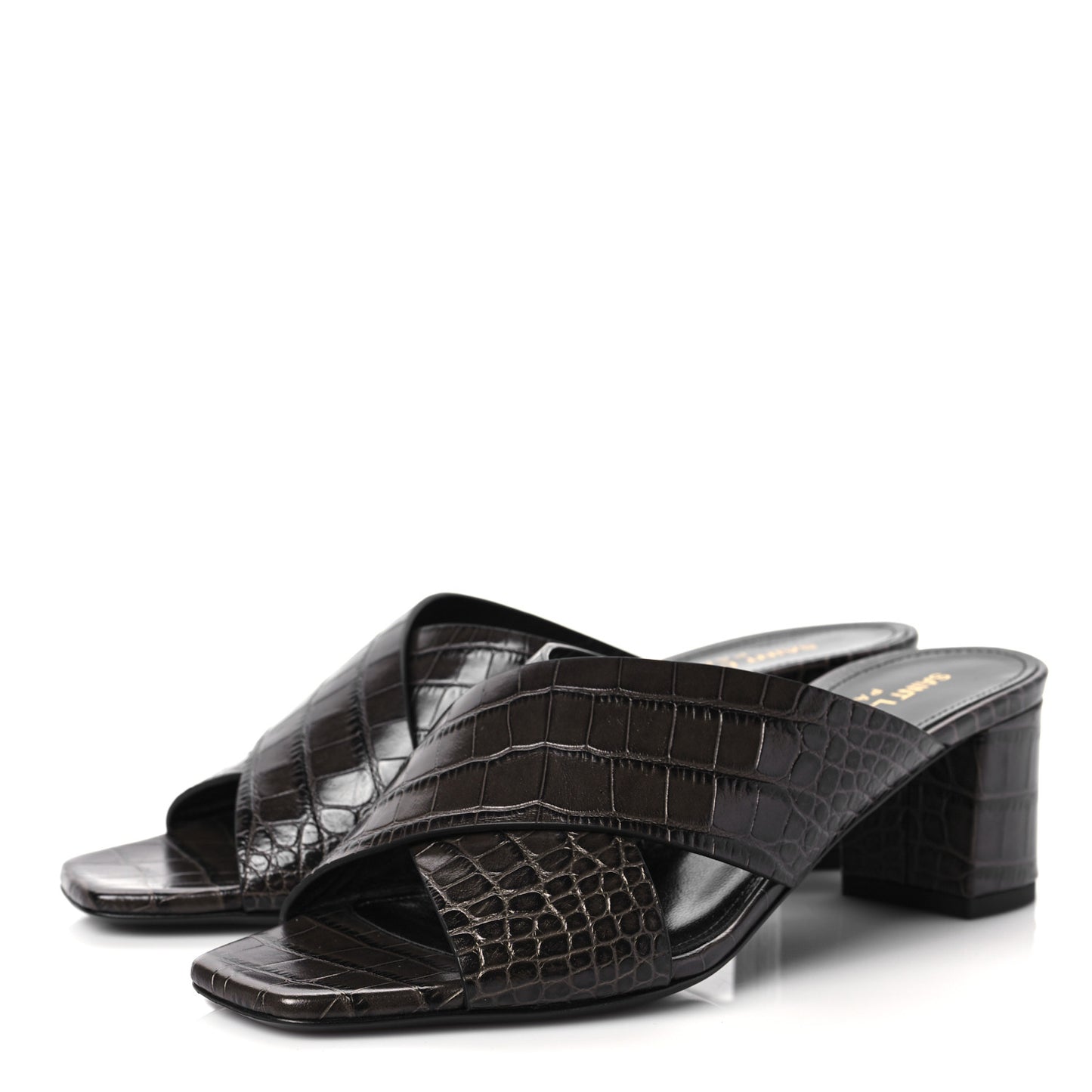 Crocodile Embossed Calfskin LouLou Mule Sandals 36.5 Ultra Grey