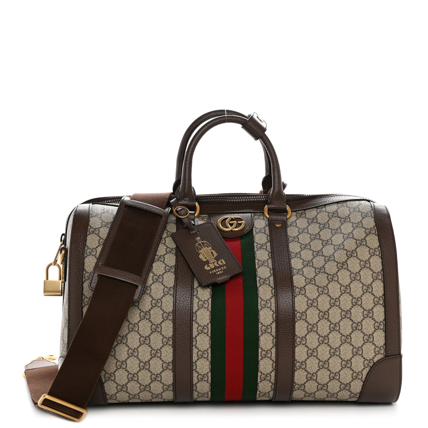 GG Supreme Monogram Textured Dollar Calfskin Web Medium Savoy Duffle Bag Beige Ebony New Acero