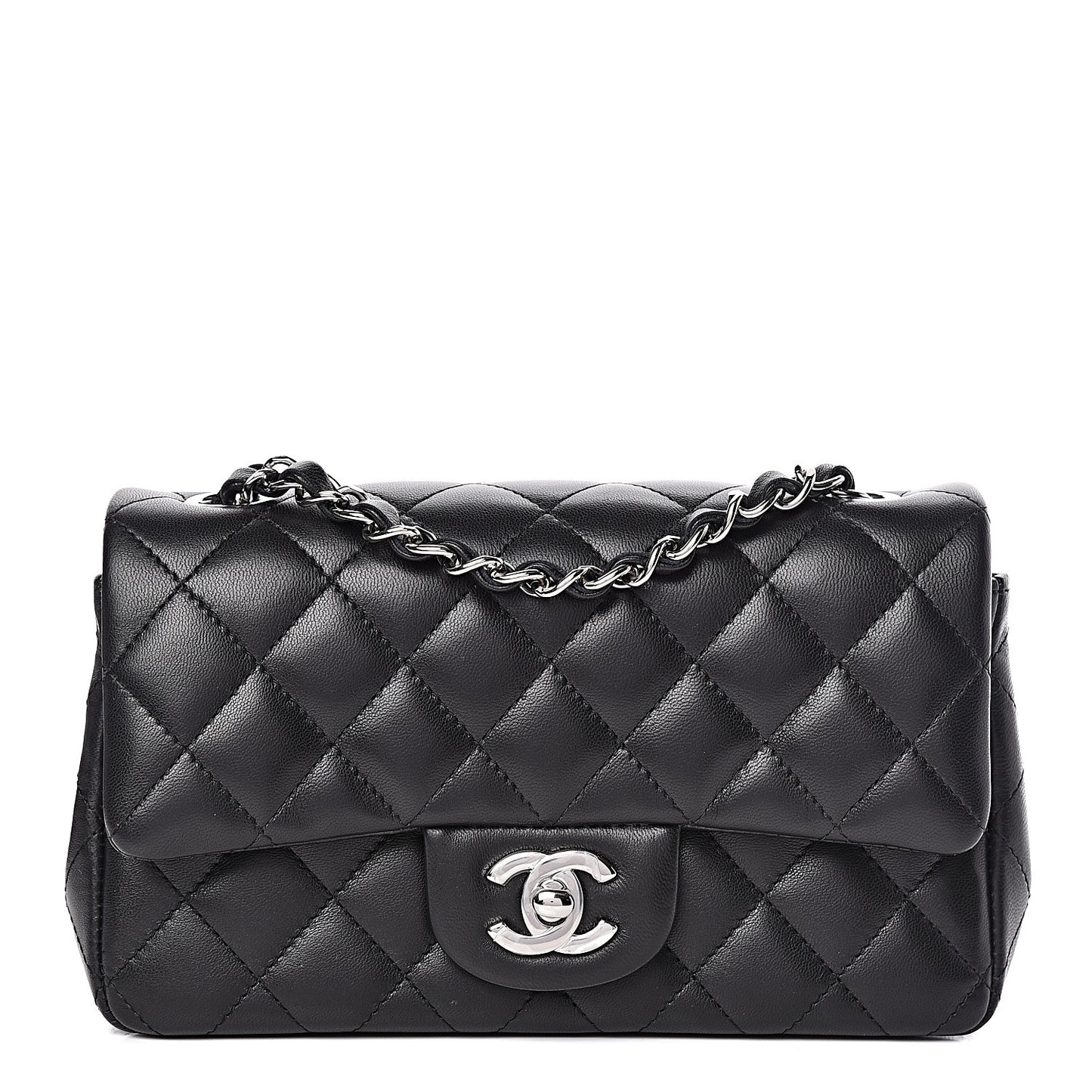 Lambskin Quilted Mini Rectangular Flap Black