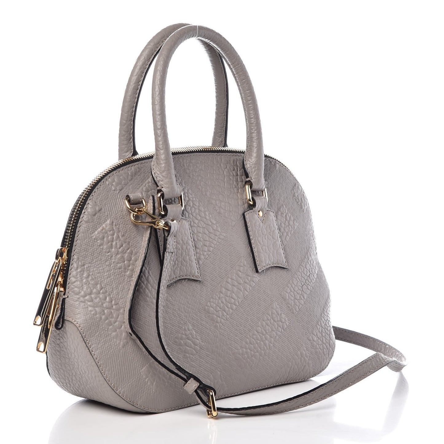 Heritage Grain Check Embossed Small Orchard Bowling Bag Pale Grey