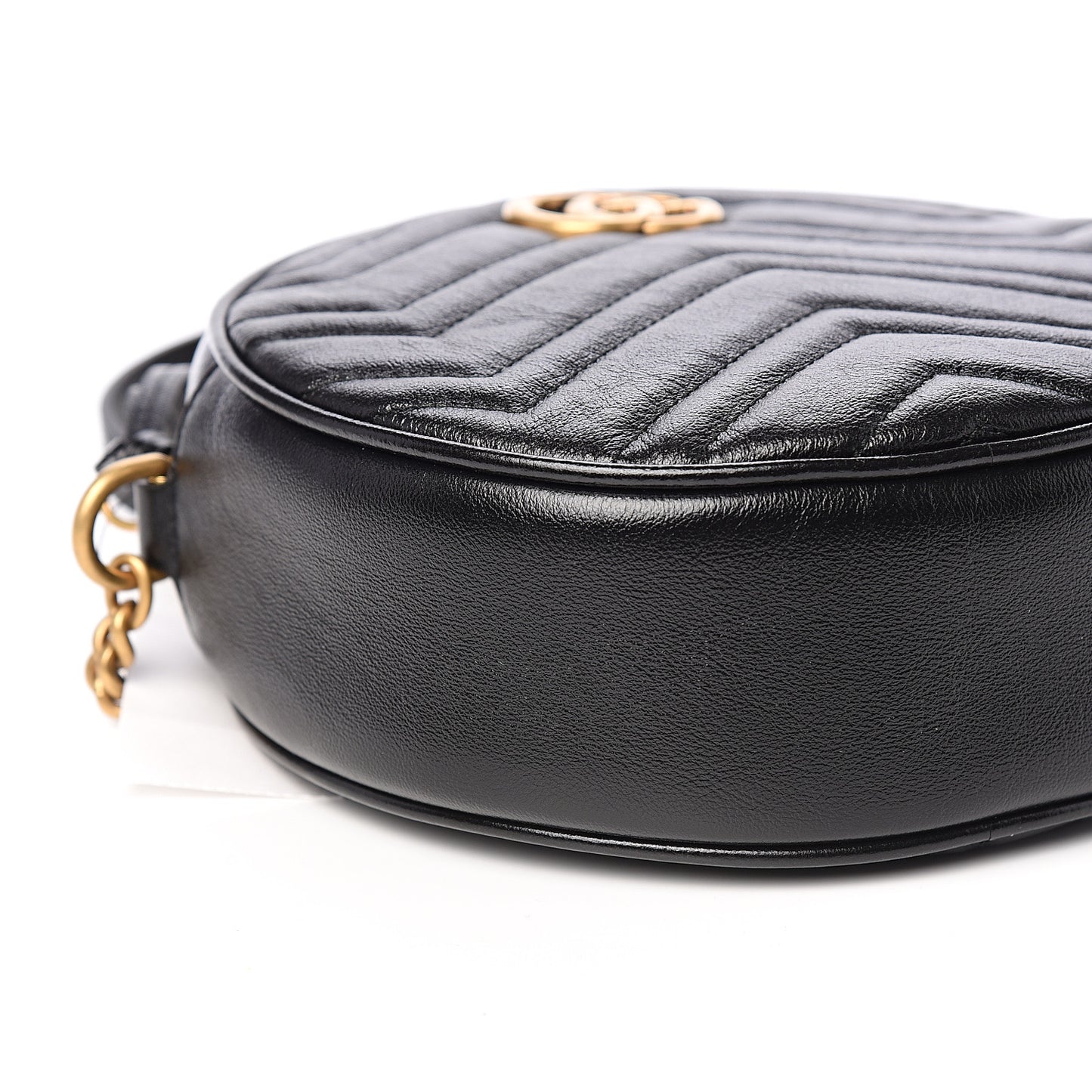 Azalea Calfskin Matelasse Heart Mini GG Marmont Round Shoulder Bag Black
