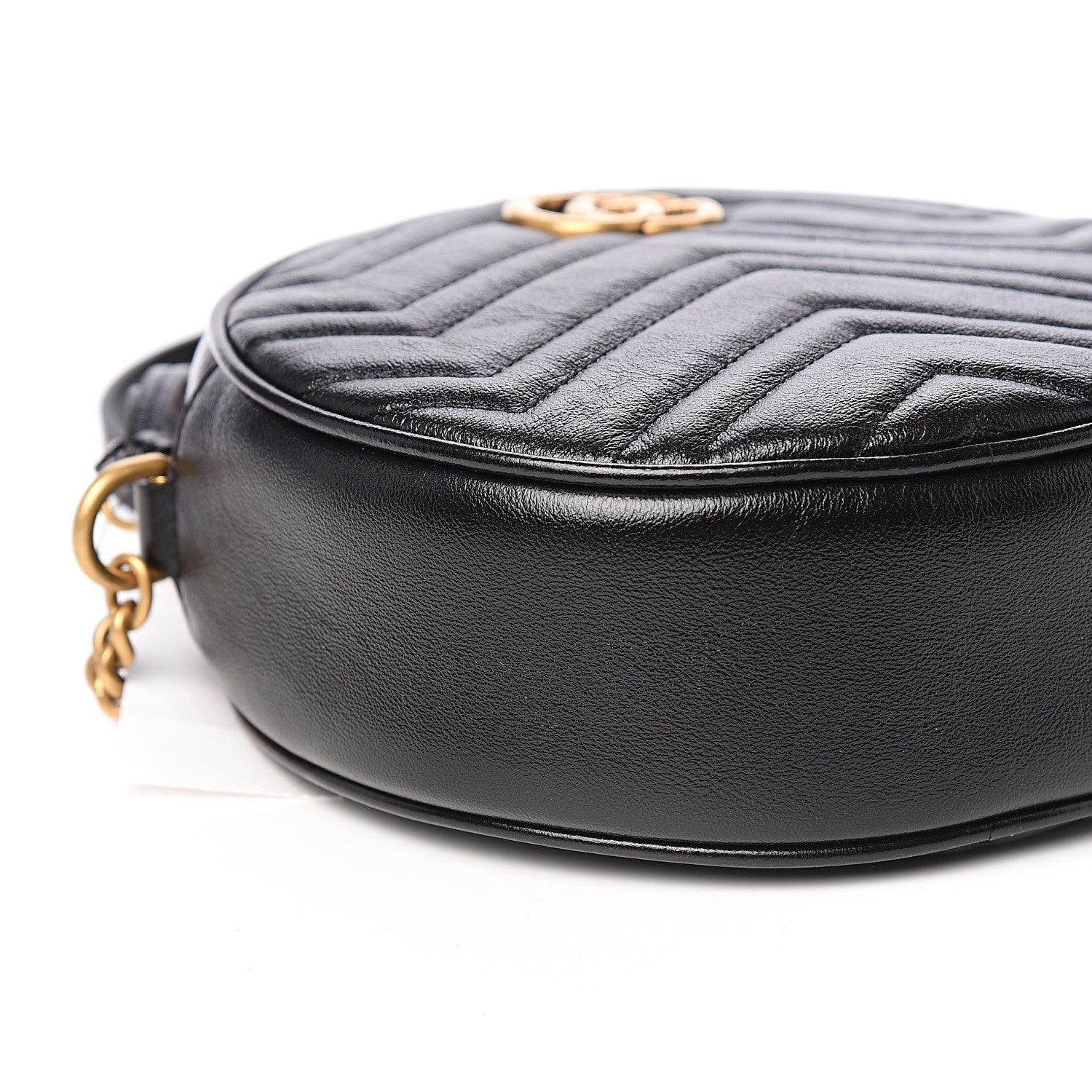 Gucci Azalea Calfskin Matelasse Heart Mini GG Marmont Round Shoulder Bag Black 7 of 9