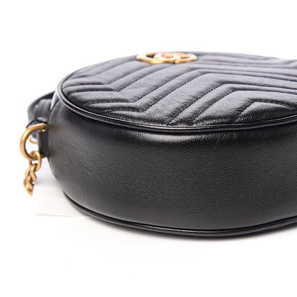Gucci Azalea Calfskin Matelasse Heart Mini GG Marmont Round Shoulder Bag Black 7 of 9