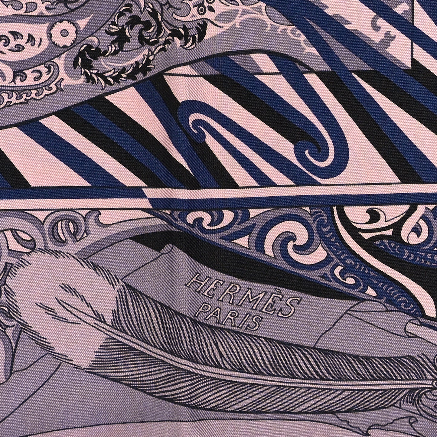 Silk Kawa Ora Scarf 90 Rose Thé Marine Black