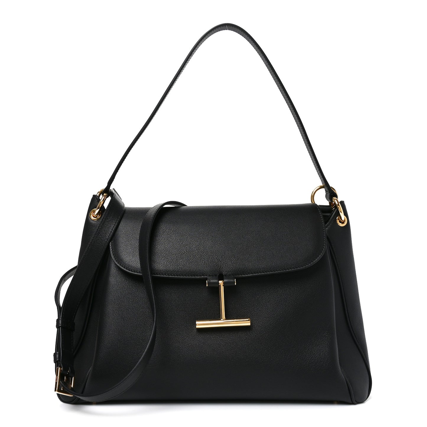 Natural Grain Calfskin Tara Medium Shoulder Bag Black