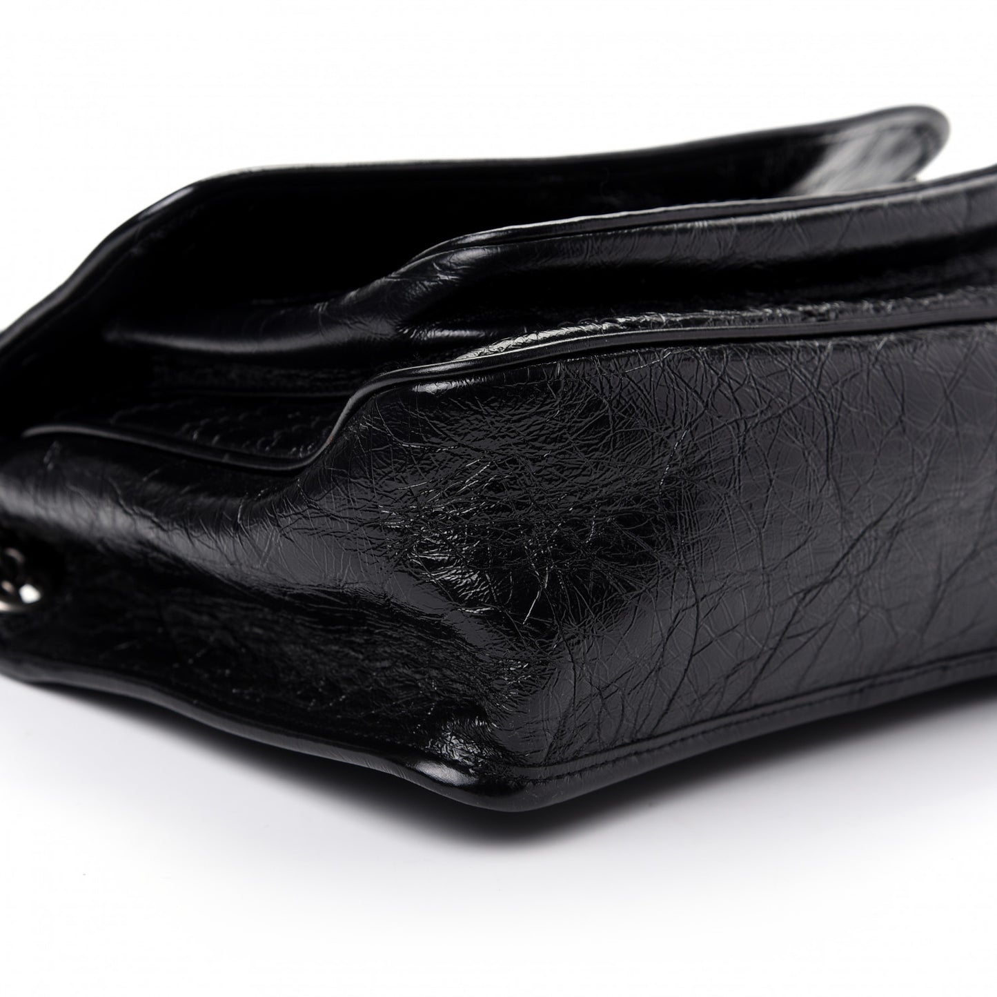 Crinkled Calfskin Matelasse Monogram Medium Niki Chain Satchel Black