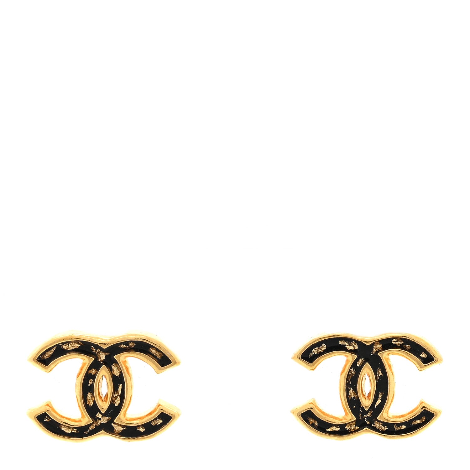 Chanel Resin CC Stud Earrings Black Gold 1 of 4