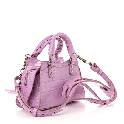 Balenciaga Calfskin Crocodile Embossed Neo Classic Silver Hardware Nano City Crossbody Lilac 3 of 9