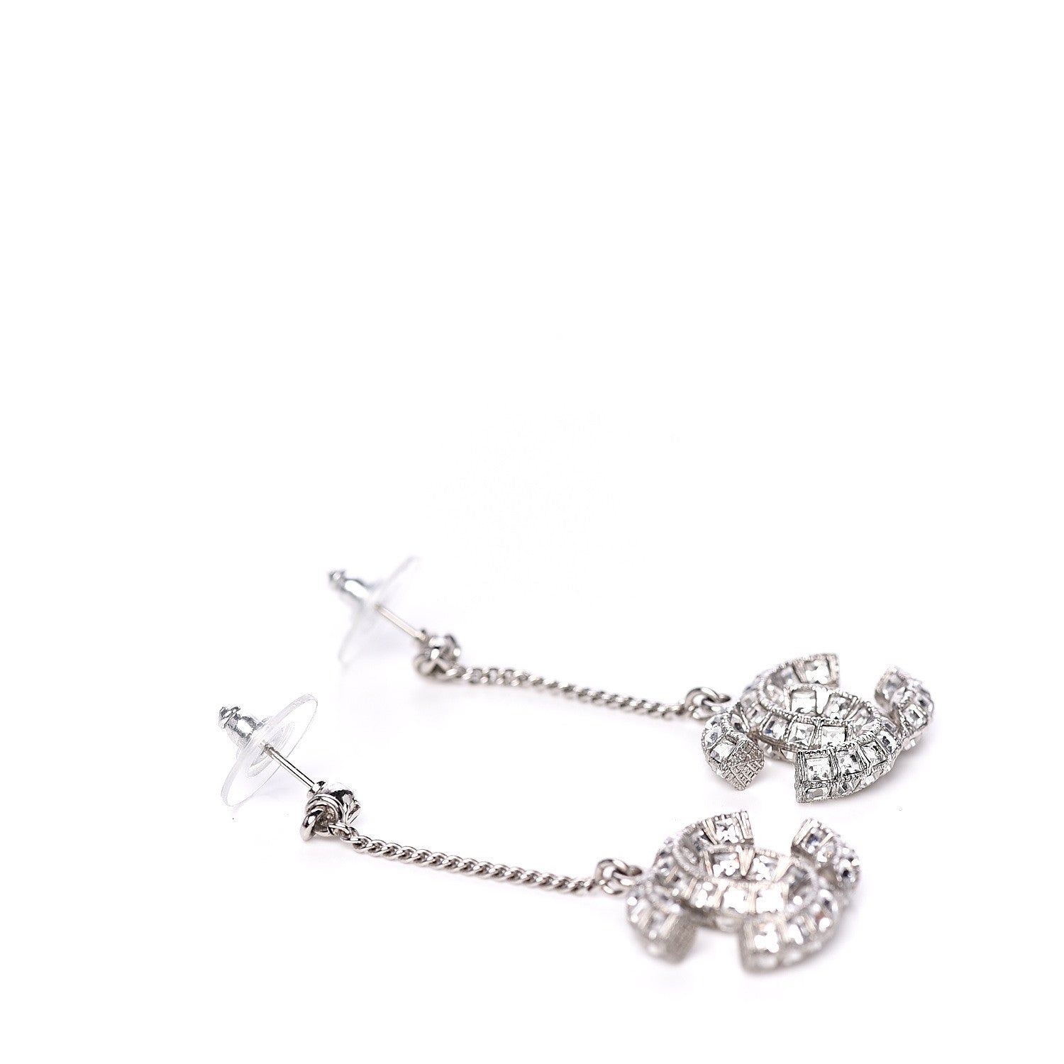 Chanel Baguette Crystal CC Drop Earrings Silver 3 of 4