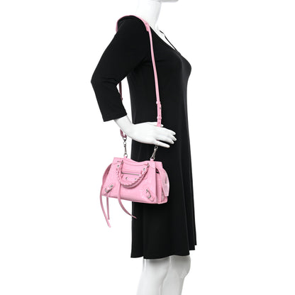 Balenciaga Semi Shiny Calfskin Crocodile Embossed Neo Classic Silver Hardware Mini City Pink 2 of 10