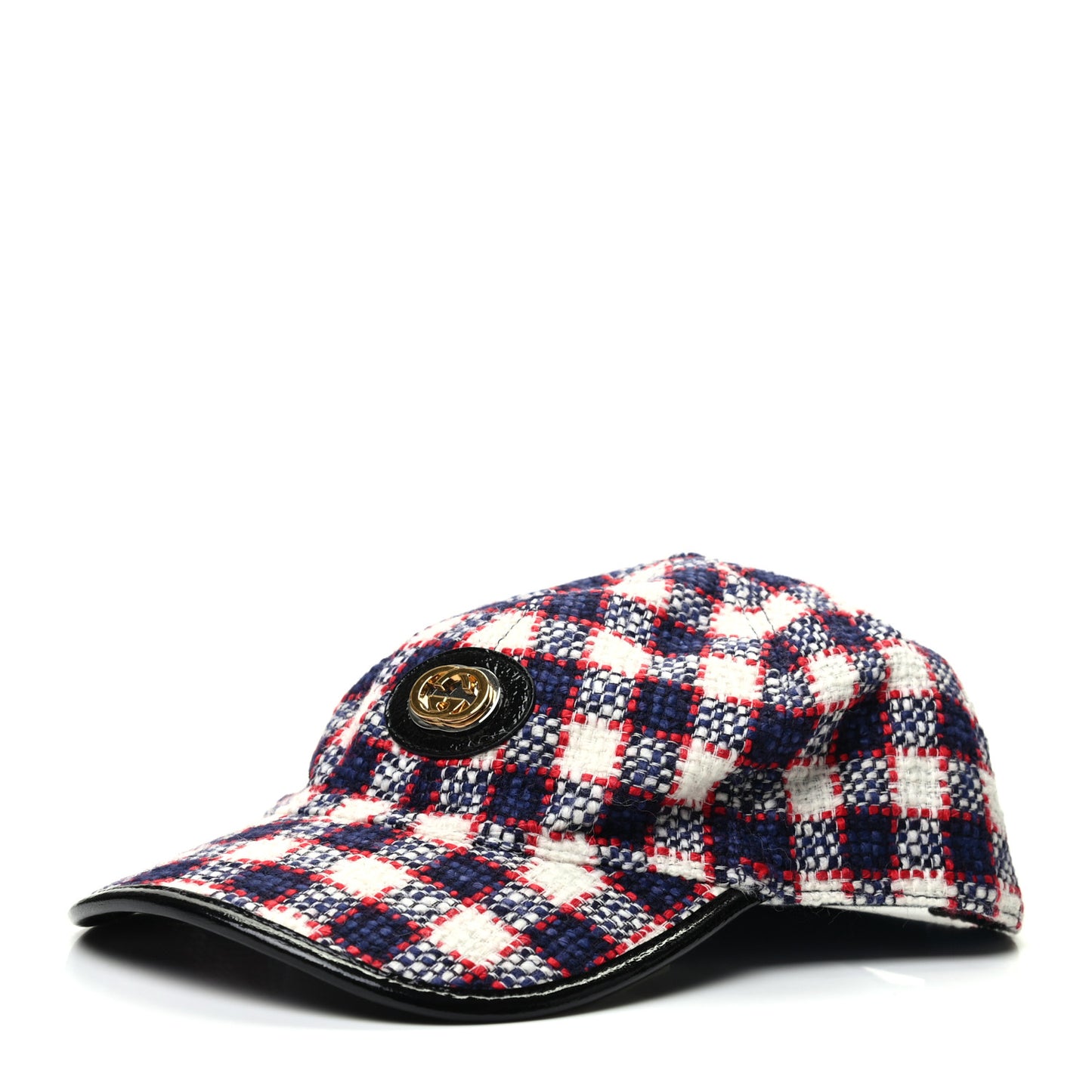 Vintage Tweed Check Claudia Baseball Hat L White Hibiscus Red Marine