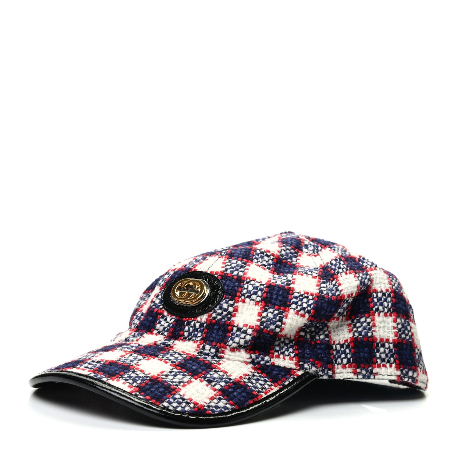 Gucci Vintage Tweed Check Claudia Baseball Hat L White Hibiscus Red Marine 1 of 6