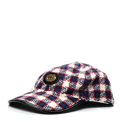 Gucci Vintage Tweed Check Claudia Baseball Hat L White Hibiscus Red Marine 1 of 6