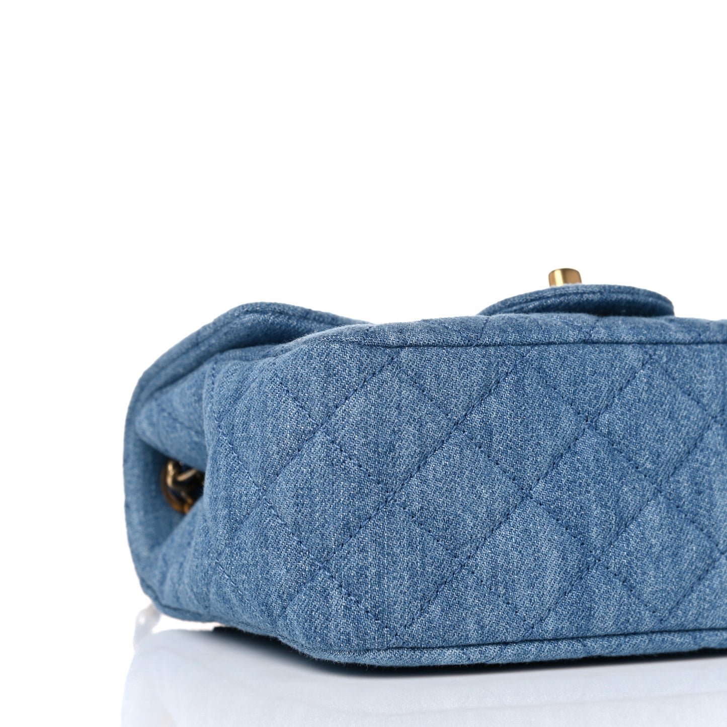 Denim Quilted Mini Pearl Crush Flap Blue
