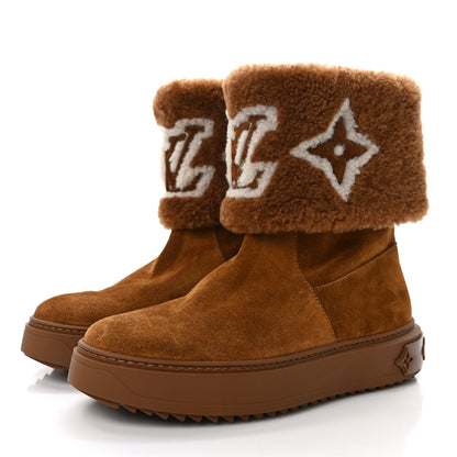 Louis Vuitton Suede Calfskin Shearling Snowdrop Flat Ankle Boot 37 Cognac 3 of 8