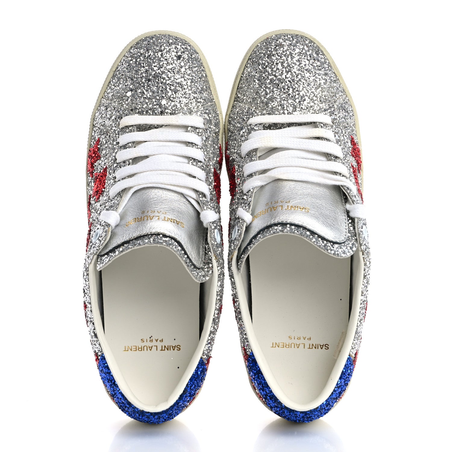 Saint Laurent Calfskin Glitter Star Court Sneakers 40 Silver Red 2 of 13