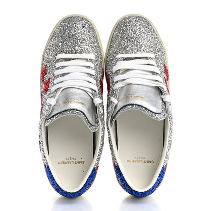Saint Laurent Calfskin Glitter Star Court Sneakers 40 Silver Red 2 of 13