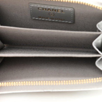 Chanel Metallic Lambskin Quilted Chanel 19 Zip Around Coin Purse Wallet Silver 5 of 8