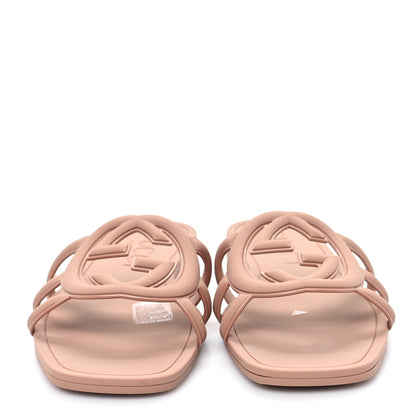 Gucci Rubber Interlocking G Womens Slide Sandals 36 Light Beige 3 of 10