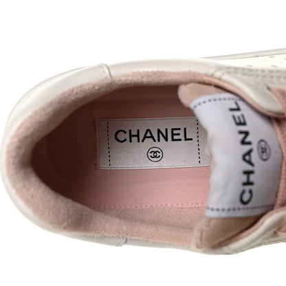 Chanel Grained Calfskin Fabric Womens Logo Sneakers 38 White Pink 6 of 7
