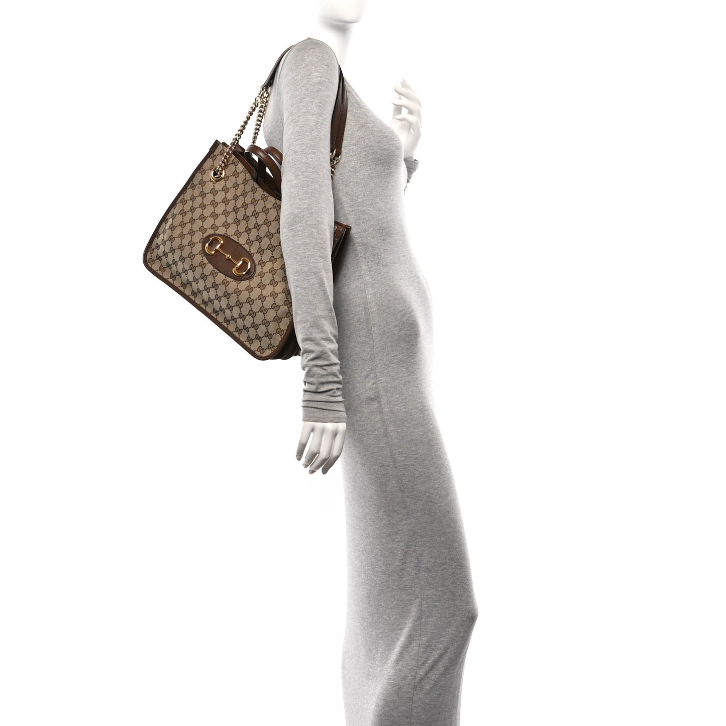 Monogram Calfskin Medium Horsebit 1955 Tote Bag Beige Brown Sugar