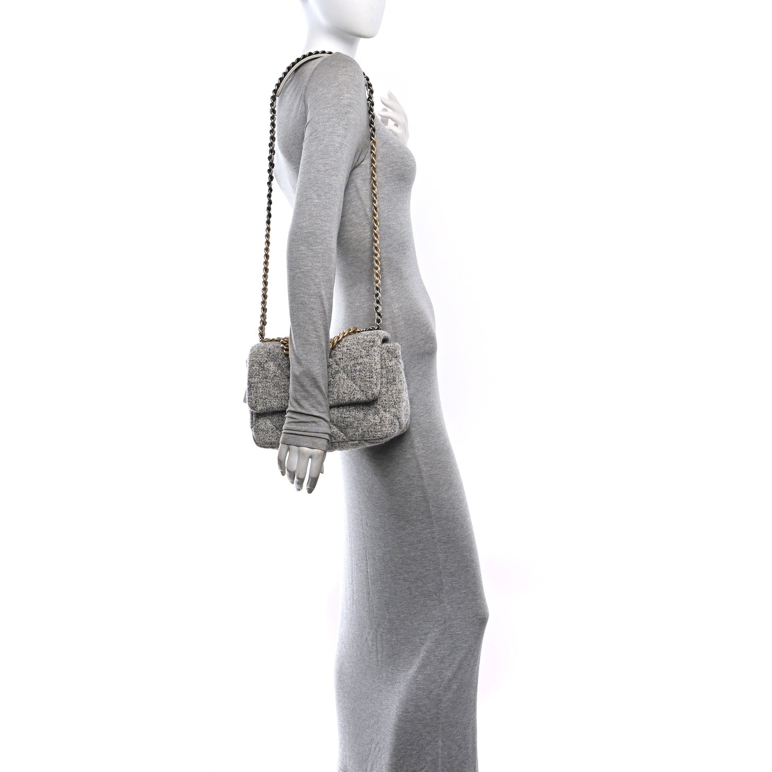 Chanel Tweed Quilted Medium Chanel 19 Flap Grey Ecru 2 of 11