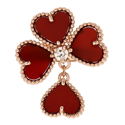 Van Cleef & Arpels 18K Rose Gold Diamond Carnelian Sweet Alhambra Effeuillage Ring 50 5.25 1 of 5