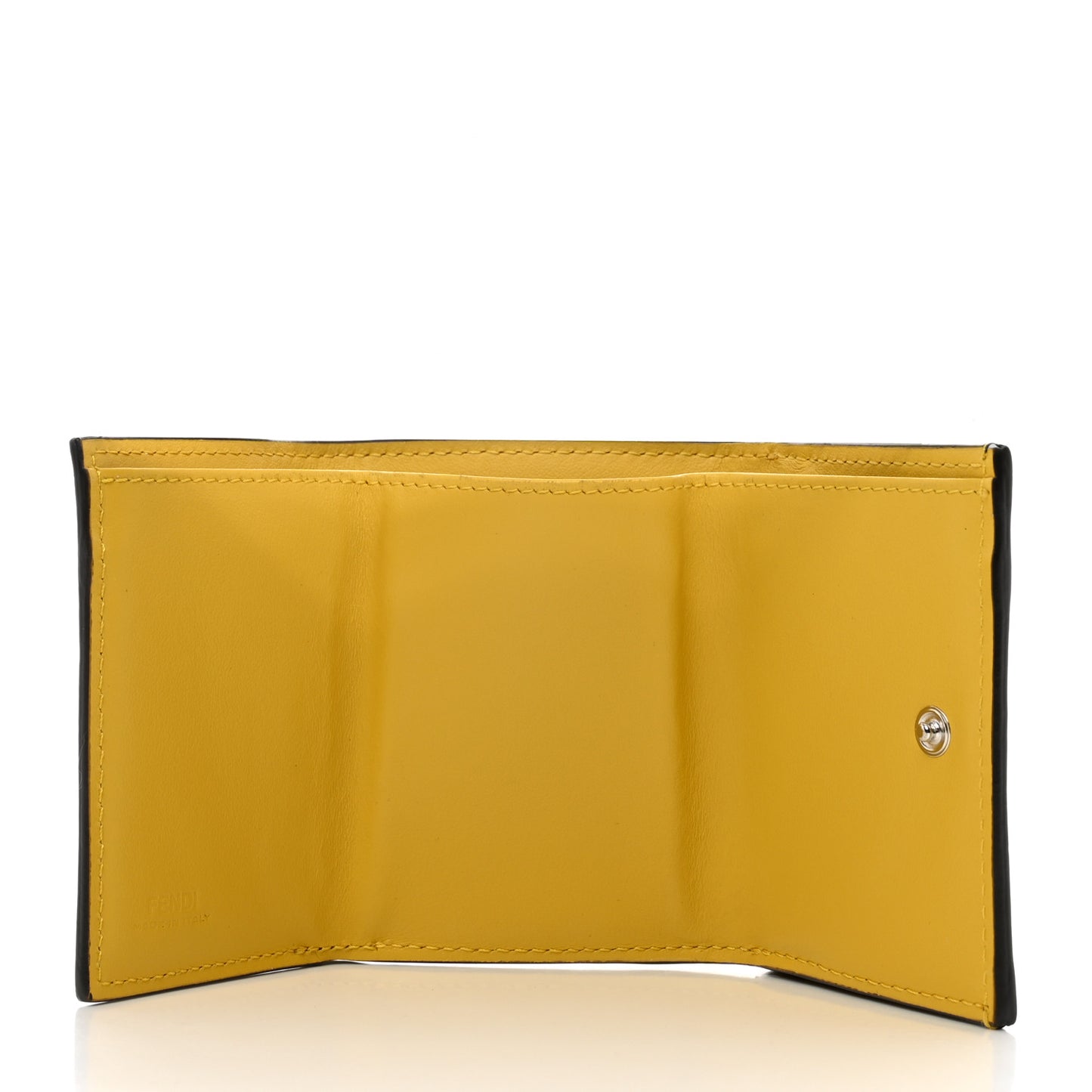 Vitello Liberty F is Fendi Bi-Color FF 1974 Embossed Micro Tri-Fold Envelope Wallet Maya Black Sunflower
