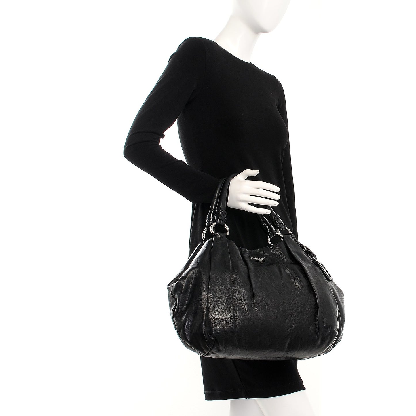 Soft Calf Pleated Shoulder Bag Nero Black