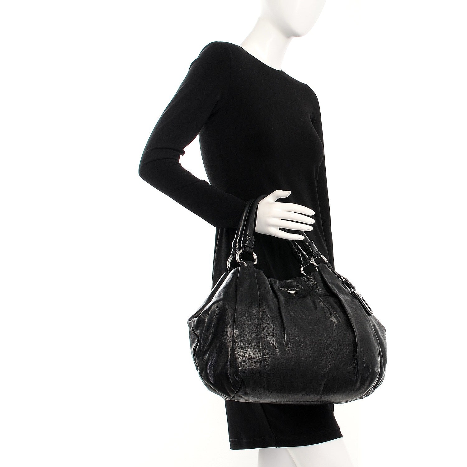 Prada Soft Calf Pleated Shoulder Bag Nero Black 2 of 12