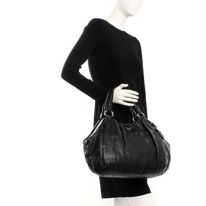 Prada Soft Calf Pleated Shoulder Bag Nero Black 2 of 12