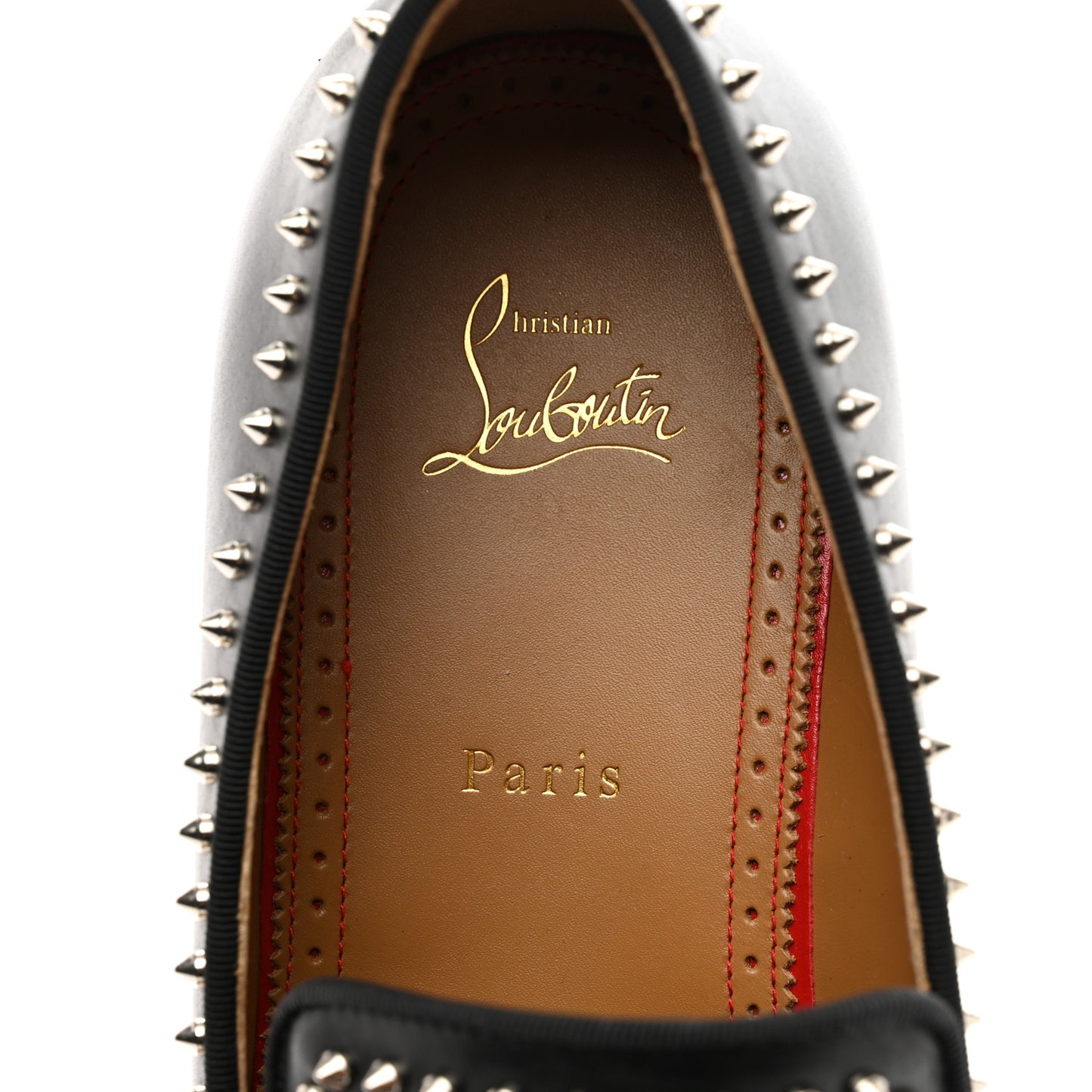 Calfskin Spike Mens Dandy Cloo Flat Loafers 43 Black Silver