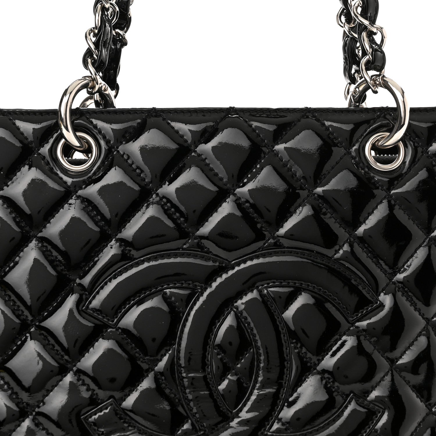 Chanel Patent Quilted Grand Shopping Tote GST Black 11 of 11