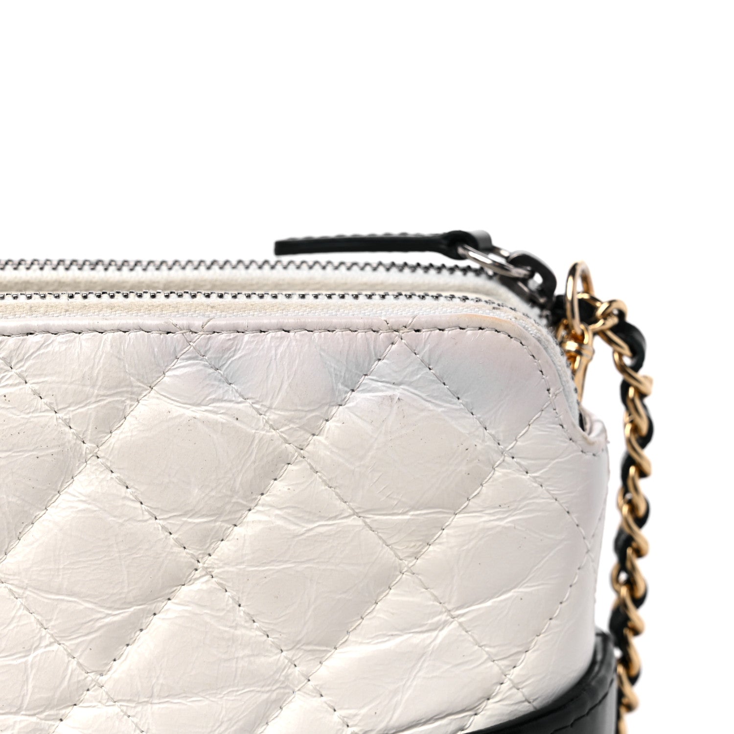Chanel Aged Calfskin Quilted Small Gabrielle Clutch With Chain White Black 14 of 17
