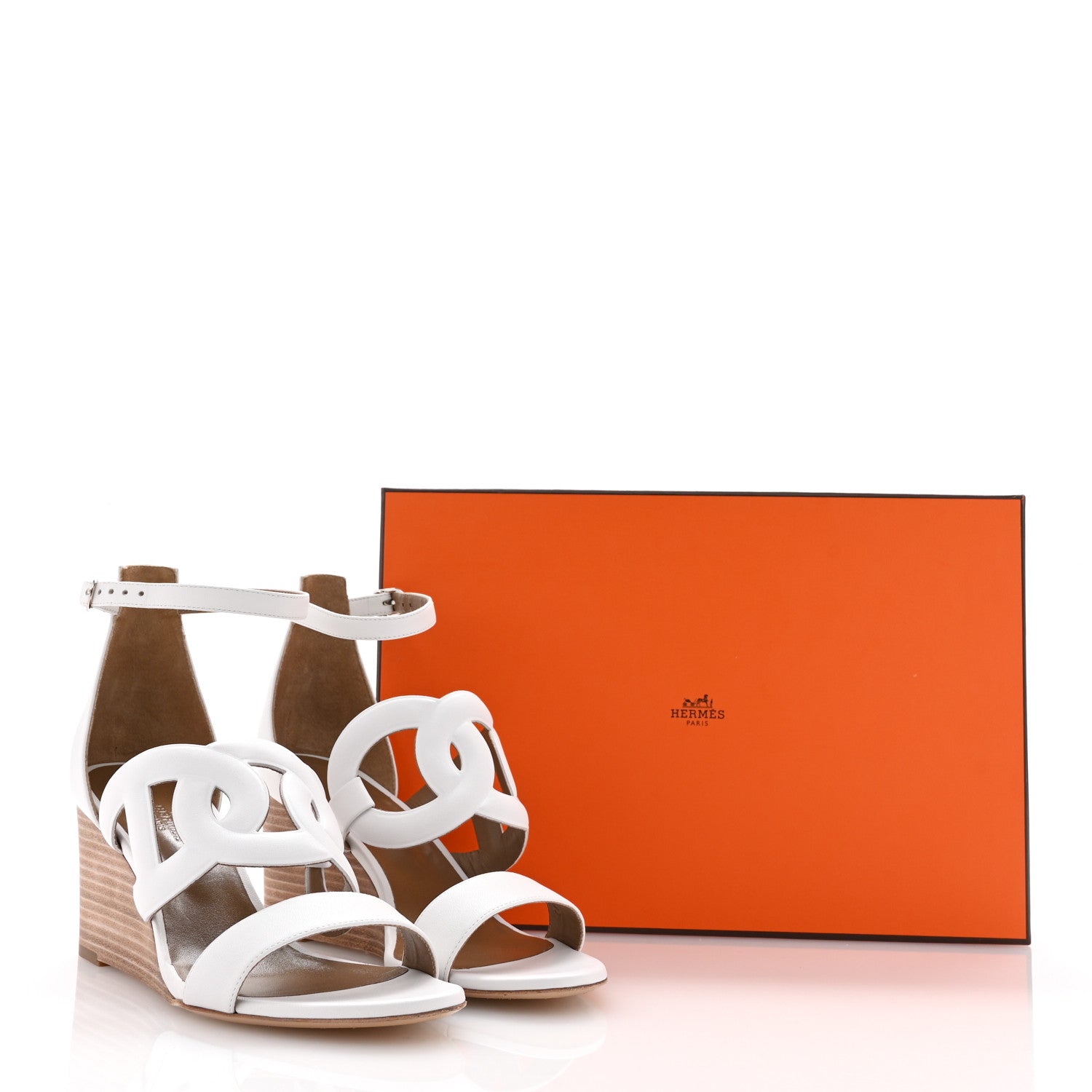 Hermes Nappa Brisbane Wedge Sandals 37 White 12 of 12