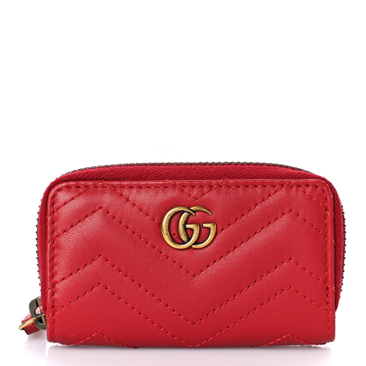 Calfskin Matelasse GG Marmont Zip Around Key Case Hibiscus Red