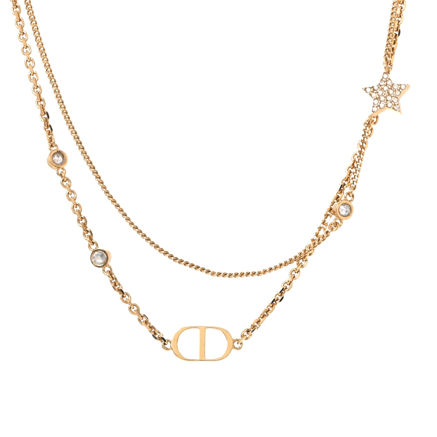 Christian Dior Metal Crystal Petit CD Double Necklace Gold 1 of 5