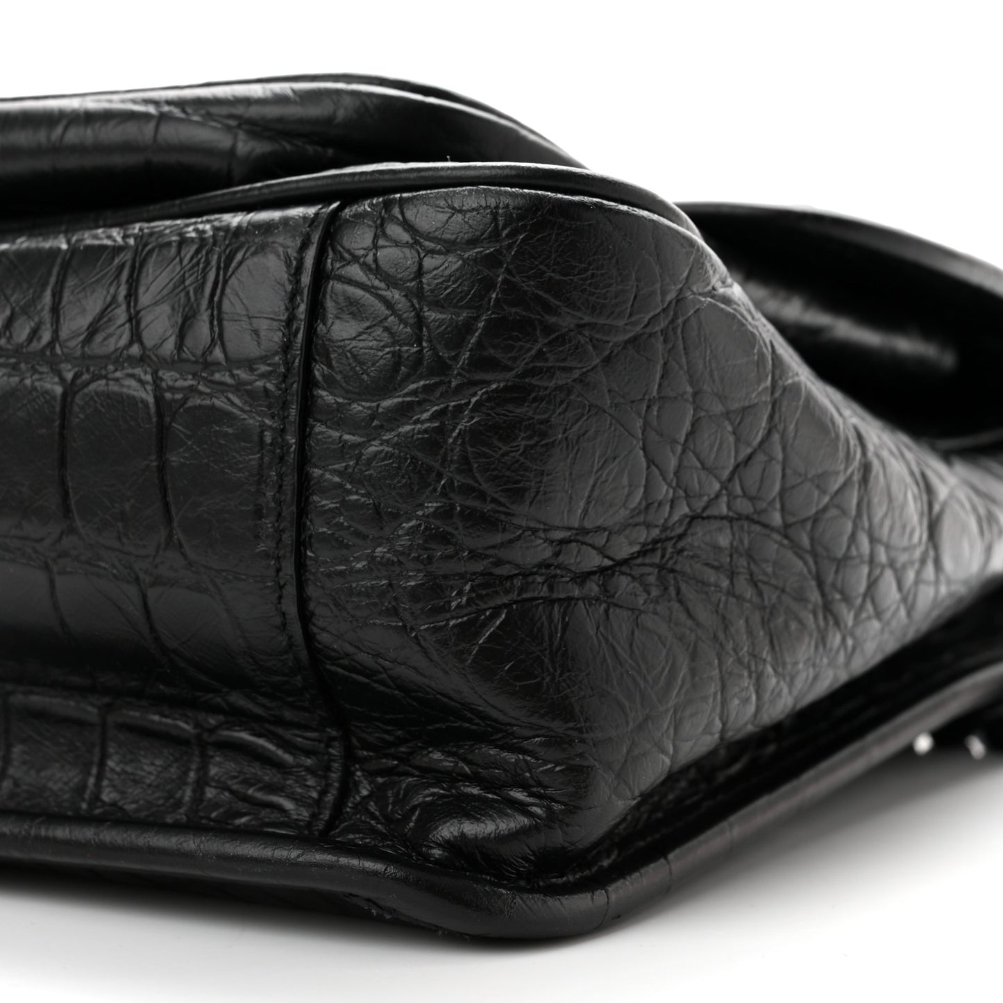 Crocodile Embossed Lambskin Monogram Medium Niki Chain Satchel Black