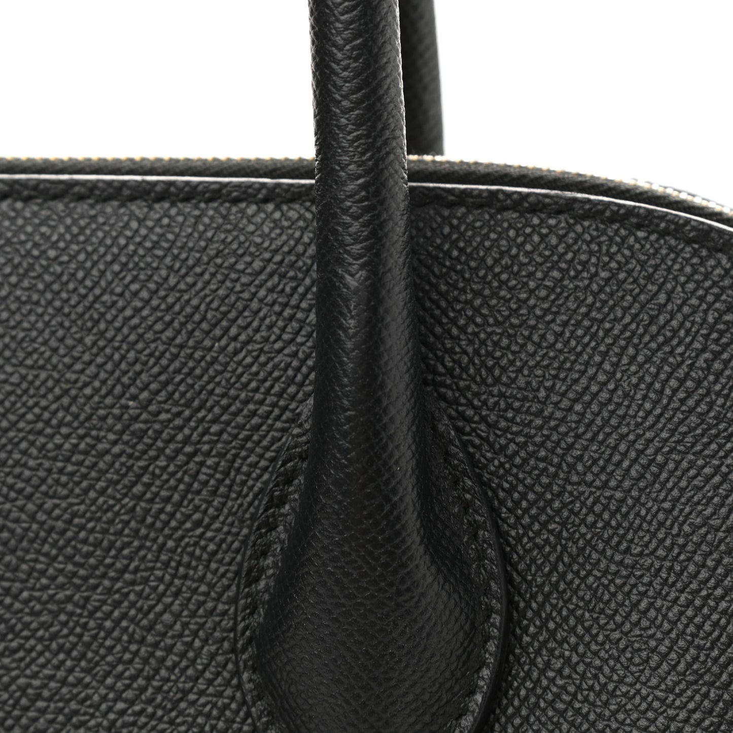 Signature Grained Calfskin Logo M Ville Top Handle Bag Black