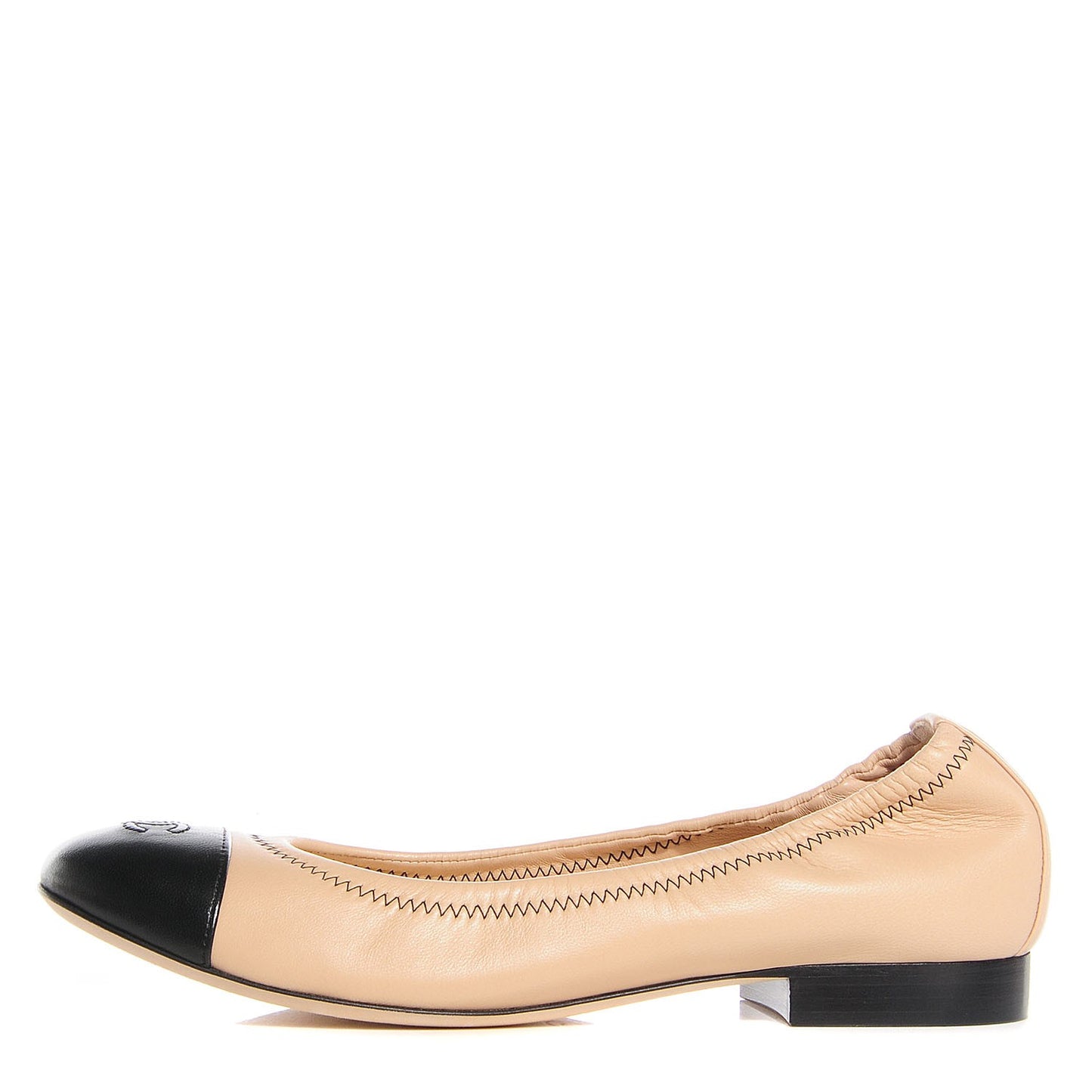 Lambskin Cap Toe CC Ballerina Flats 36.5 Black Beige