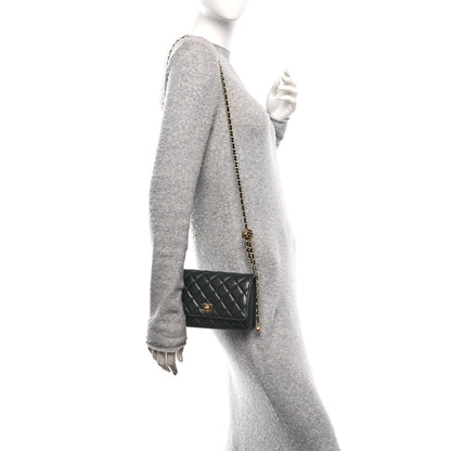 Chanel Lambskin Quilted CC Pearl Crush Wallet on Chain WOC Black 2 of 9